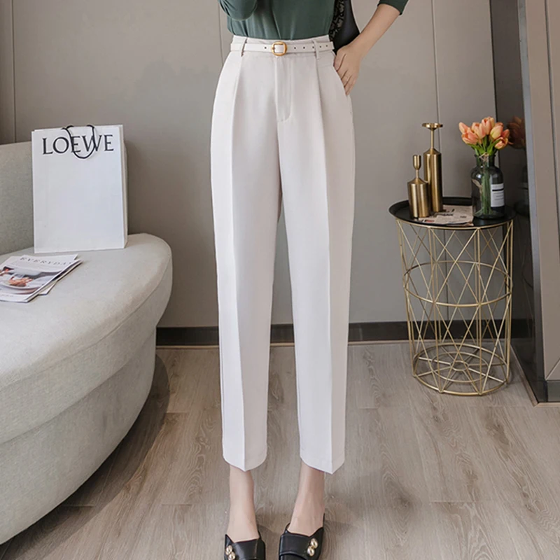 Осень зима 2020 женские брюки с завышенной талией Деловые до щиколотки свободная