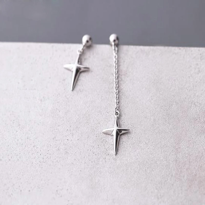 Silver Color Cross Charm Drop Dangle Earrings Asymmetric For Women Fashion Jewelry Gift | Украшения и аксессуары