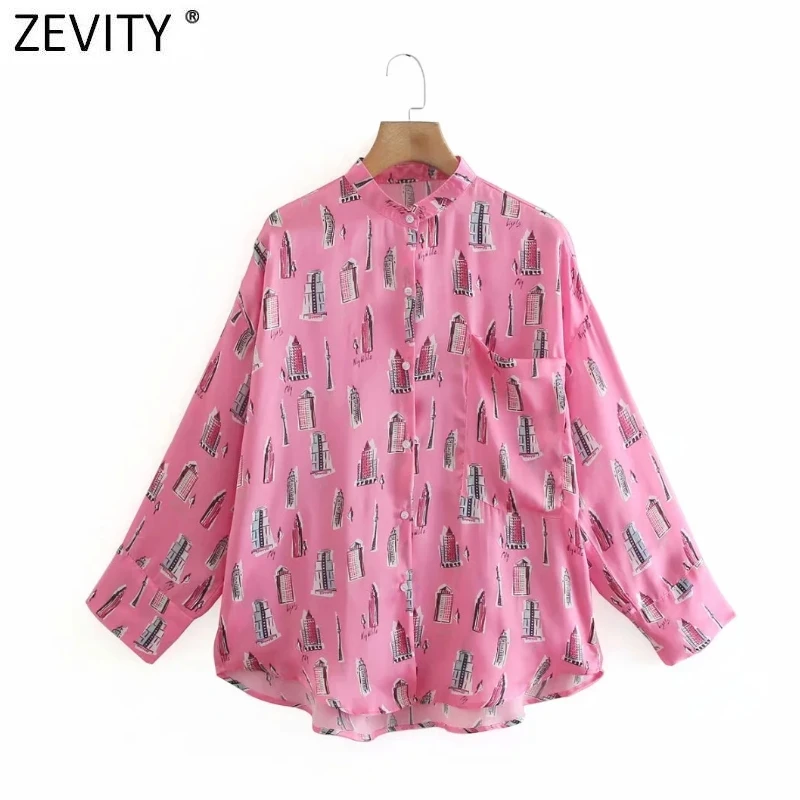 ZEVITY Women Fashion Building Print Casual Shirts Office Lady Long Sleeve Chic Smock Blouse Female Business Chemise Tops LS9467 | Женская