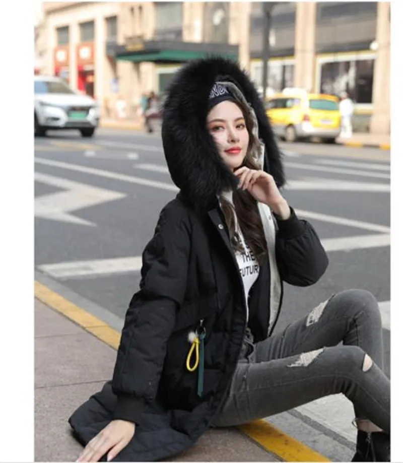 Цветная куртка с меховым воротником Abrigos Mujer Invierno, хлопок, пуховик, женское плотное Свободное пальто с хлопковой подкладкой, Повседневная зимняя одежда H229