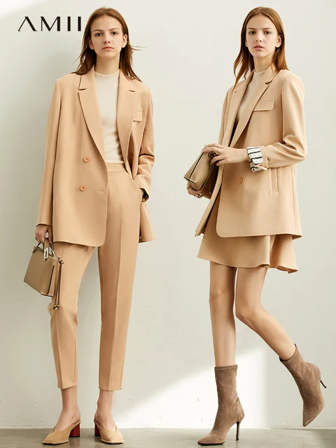 US $23.32 Amii 2020 Office Lady fashion Skirt&Pants + Coat Two Piece Set women's spring Solid new suit jacket