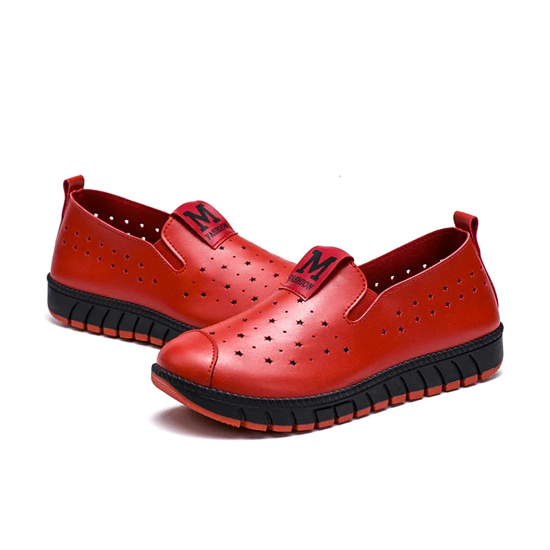 

2019 Summer New Style Light WOMEN'S Shoes Soft Bottom Hollow out-Style Leather Mom Shoes Flat Anti-slip Breathable Pregnant Wome