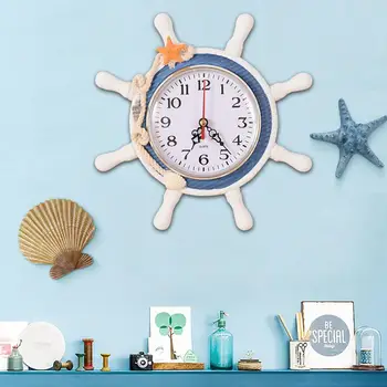 

Household Sitting Room Nautical Beach Wheel Design Clock Wall Time Wall Clock Home Decoration Supplies Maritime Decro U0K3