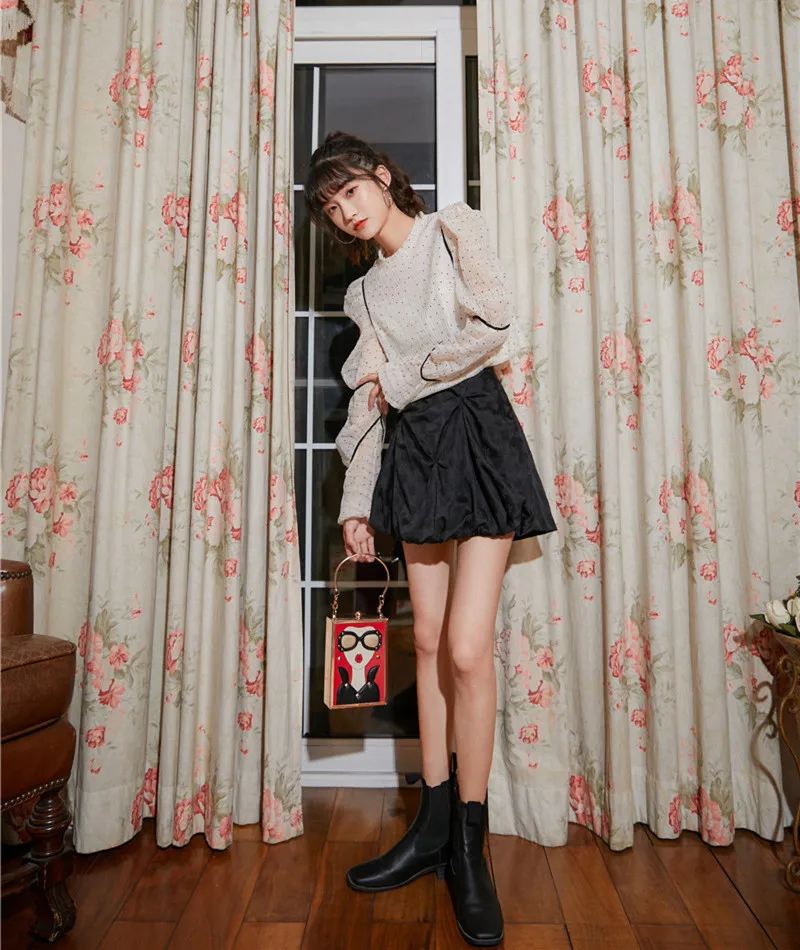 LANMREM 2020 round neck full sleeves autumn polka dots fashion women clothes white color pullover shirt female top WN