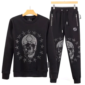 

Starbags PP original Pure cotton men's round neck Pullover Sweater suit diamond skull pop logo Pullover pants two piece suite