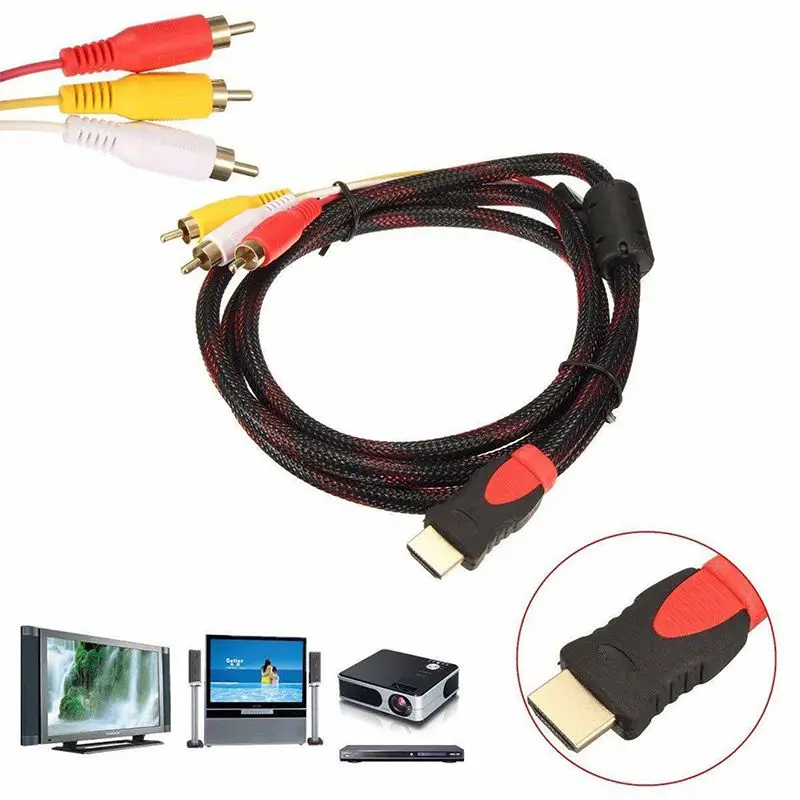  150 centimetri US 5FT Nero HDMI A 3-RCA Audio Video Component AV Cavo Dell'adattatore del Convertit