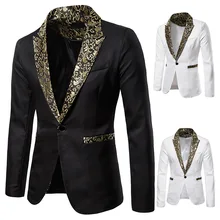 Gold Pattern Men Dress Blazers Party Single Button Men Suit Jacket Slim Fit Wedding Suits Nightclub Tuxedo Singer Stage Costumes