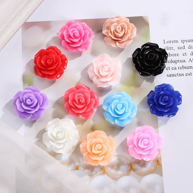  300 Pieces Resin Rose Flower Beads 12mm Mixed