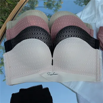 

Cloud Mousse Jacquard Anti-slip Hidden Strapless Bra New Style Small Bust Gathering Bra Underwear