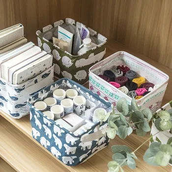 

2020 new Foldable Sundries Storage basket Cute Cosmetics Container Multifunction Cotton Linen Storage Basket Desktop organizer