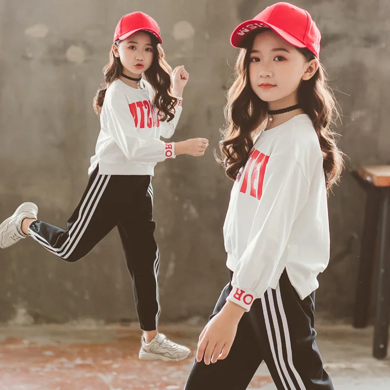 

Girls New Style Autumn 2019 Autumn Clothing 7 GIRL'S 9 Set 12 Children Pullover Love Expression Child WOMEN'S Dress Sports 13