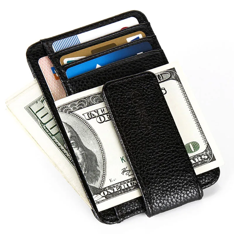 

Small Mens Slim Wallets with Money Clip Portemonnee 2019 New Card Wallets with Money Clip Slim Mens Wallet PU Leather Billetera