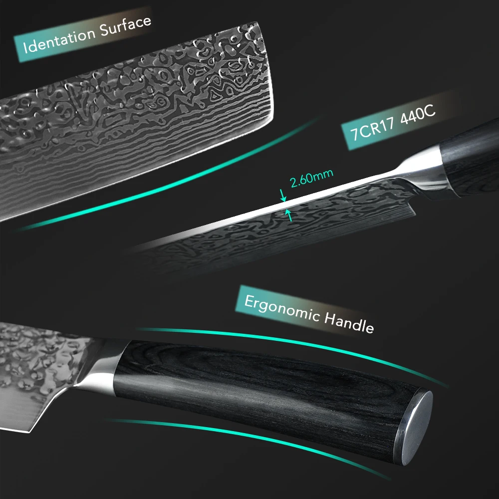 Кухонный нож 7 дюймов Santoku ножи 7CR17 400C высокоуглеродистой из нержавеющей стали, кованый нож для приготовления пищи
