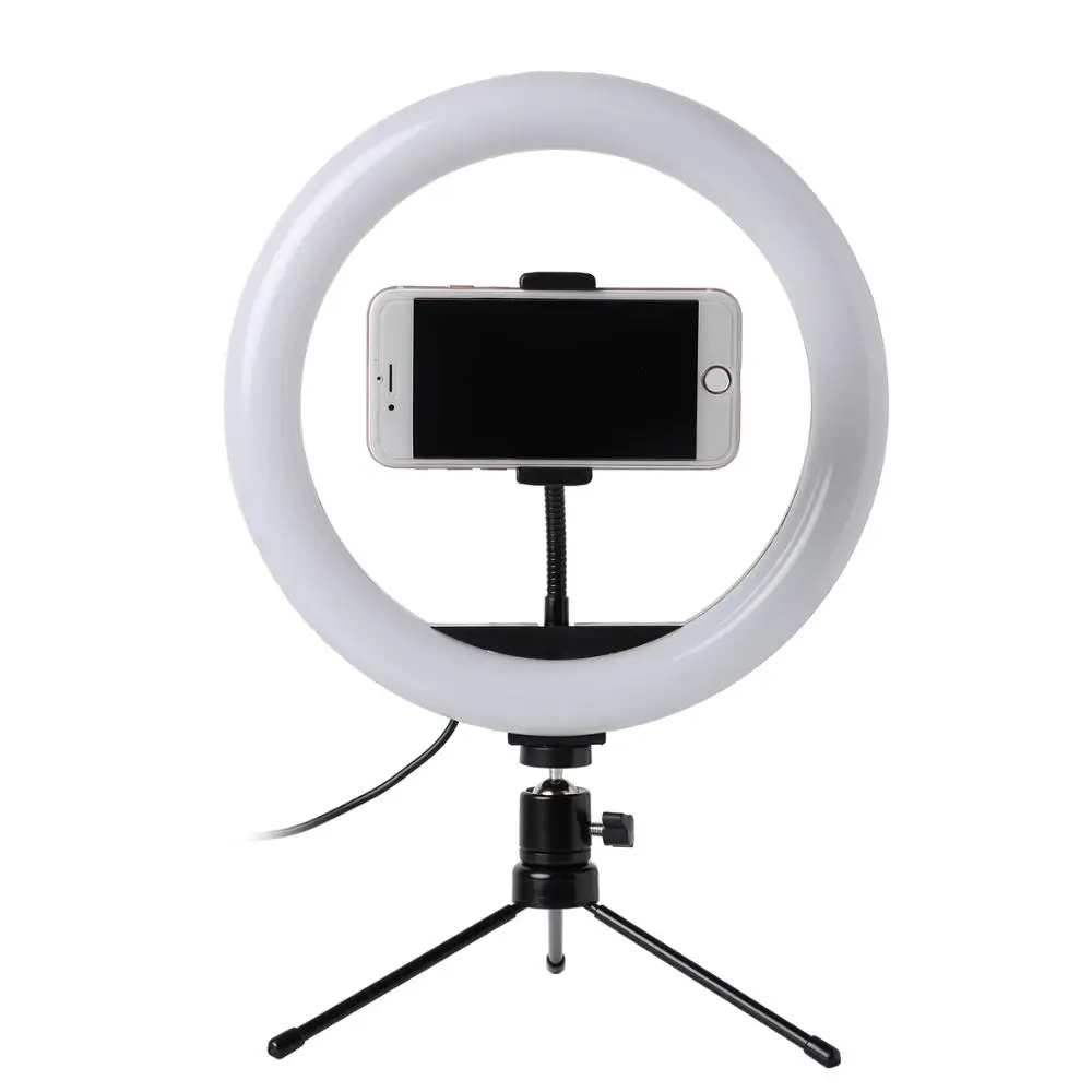 Anneau Lumineux LED 10 Inch /à Intensit/é Variable en Continu avec Support de Tr/épied R/églable et Support de T/él/éphone Portable pour Diffusion en Direct Vid/éo Anneau Selfie Lumi/ère /Éclat 25cm 3 C