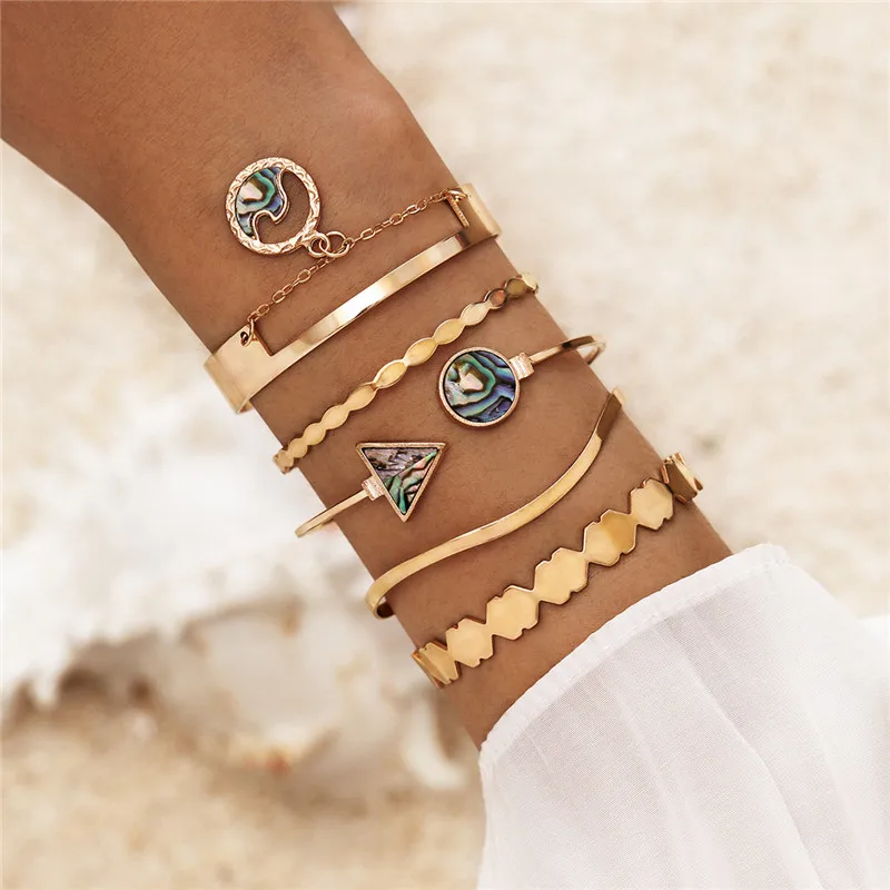 VAGZEB bohemio moda colgante con ondas pulseras brazaletes para las mujeres las niñas regalo de lujo cadena de Color dorado pulsera conjuntos de joyería Vintage