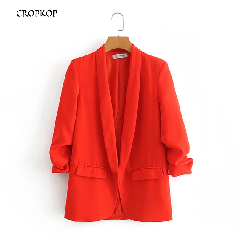 Blazer Women Spring Autumn Solid Yellow Simple Blazers Elegant Office