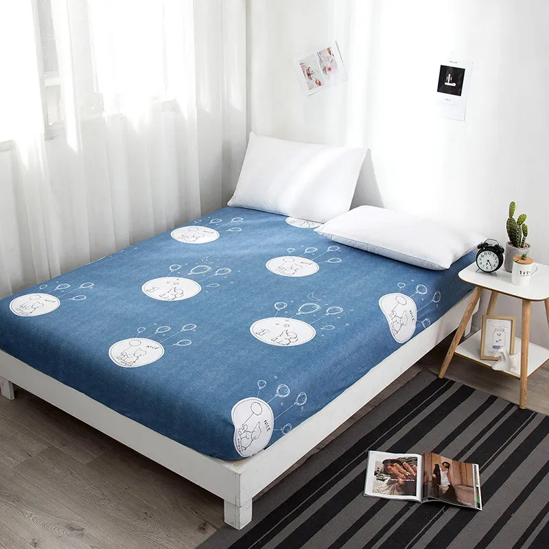 

Bed Sheet with Elastic Blue Color Printed Adults Fitted Sheet 1 pc Mattress Cover Protector Single Queen King Bed Linen