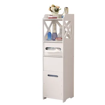 

Bathroom Shelf Bathroom Quilted Floor-standing Toilet Side Cabinet Toilet Waterproof Storage Cabinet with Trash Can