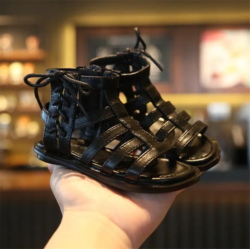 black Weoneit/Летние босоножки для девочек; черные и белые туфли; модная детская обувь для принцесс для девочек «рюмочках»; Женская обувь в романском стиле детская обувь детские сандалии - Цвет: black
