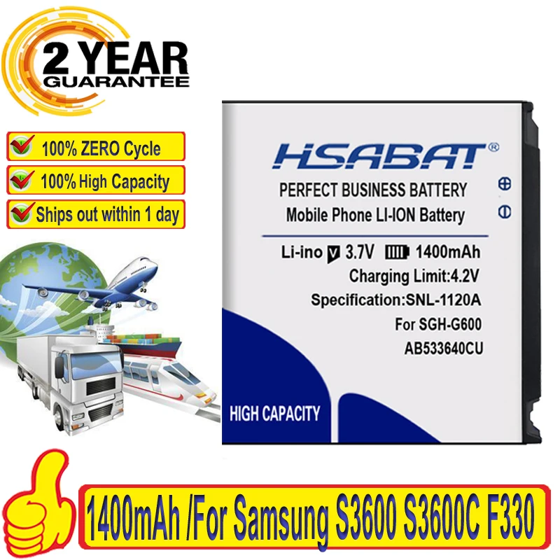 Аккумулятор HSABAT 1400 мАч для Samsung S3600 S3600C F330 F338 F490 G400 G600 J630 J638 C3110 G500 F469 F268 G608 S3600i AB533640CU