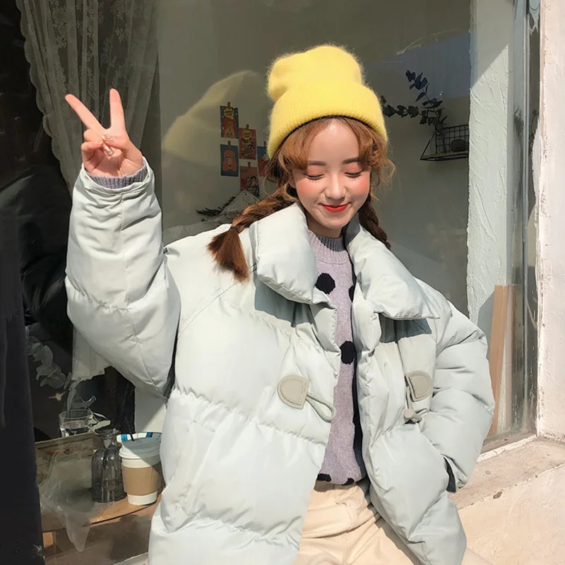 

Students Thick Cotton-padded Jacket Winter Women's 2019 New Style Hong Kong Style INS Coat Solid Color down Coat Casual Loose-Fi