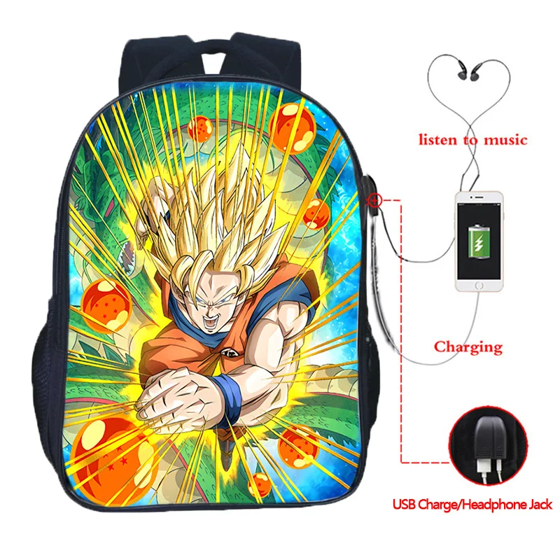 Dragon Ball Z Многофункциональный рюкзак Goku Vegeta школьные сумки для подростков девочек мальчиков зарядка через usb ноутбук рюкзак дорожные сумки - Цвет: 10