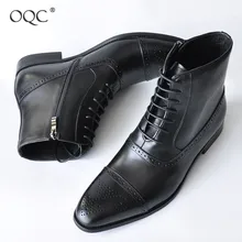 OQC Men Zipper Ankle Boots Winter Cross-tied Pointed Toe Low Heel Breathable Business Boot Retro Male Lace Up Chelsea Boots D25 prova perfetto euramerican pointed toe chunky heel chelsea boots women black white genuine leather cross tied knight boot female