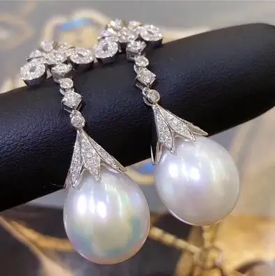 

925 Sterling Silver micro inlay Rice grain Dripping 10-11mm Natural freshwater pearl Earrings Zircon crystal jewelry