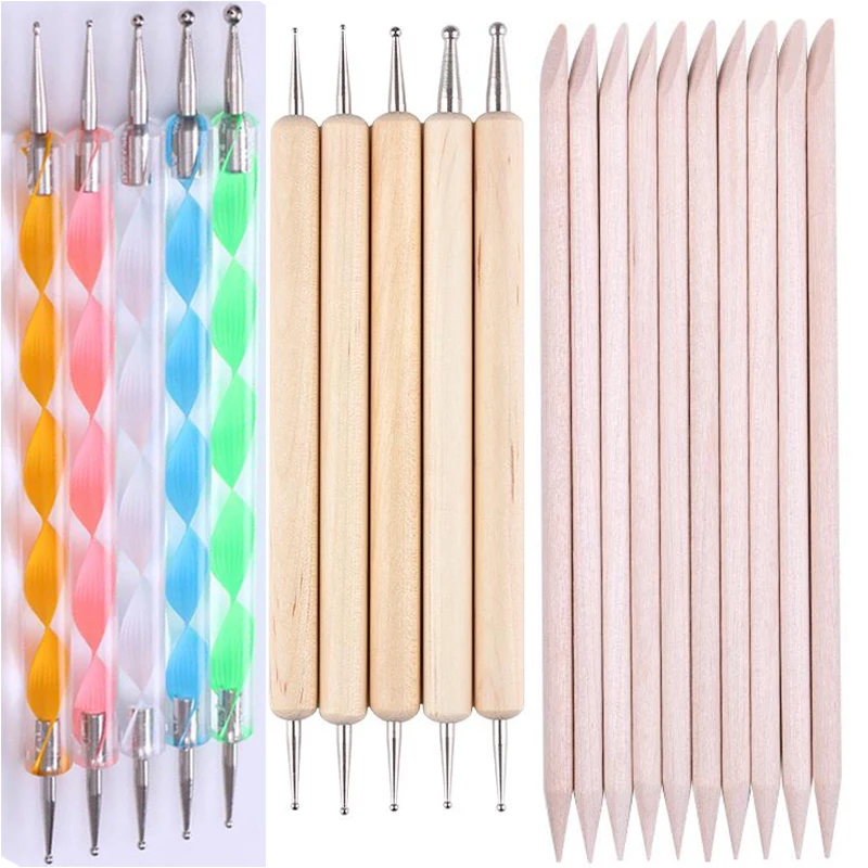 3/5/7/10PCS Multi-Styles Nail Wood Sticks Nail Dotting Pen Nail Brush Kits Nail Art Rhinestones Gems Picking Pen Nail Art Tools