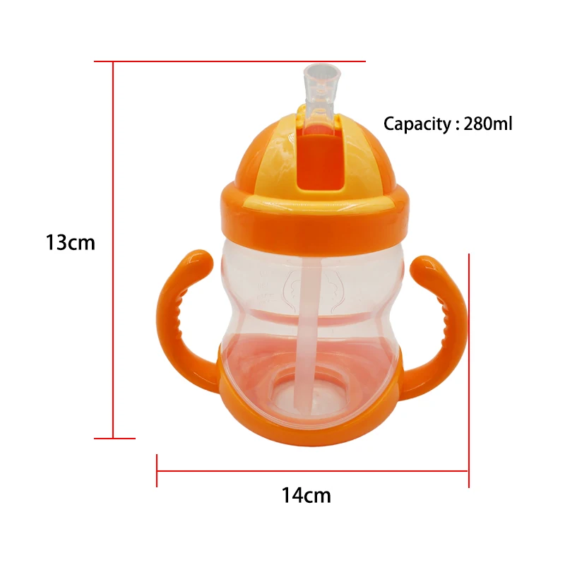 280 мл милая детская чашка, Детская обучающая бутылочка с трубочкой и ручкой для кормления детей, обучающая чашка для кормления детей