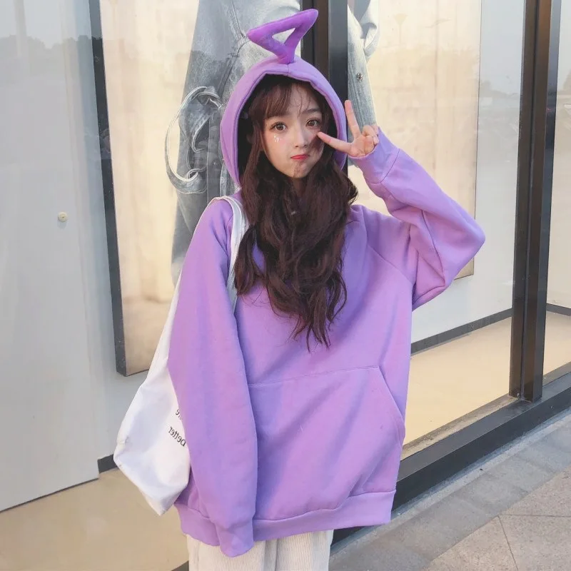 

Autumn Winter 2020 Women Sweatshirt new women's Korean version of the loose hooded plus velvet thick top antenna baby Sweatshirt