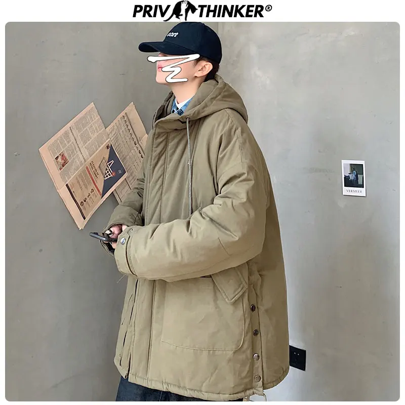 Privathinker,, сафари стиль, с капюшоном, зимние куртки, мужские, утолщенные, теплые, одноцветные, Мужское пальто, парка, повседневная, Корейская, мужская верхняя одежда