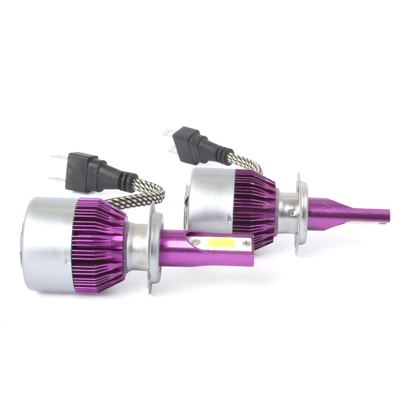 Promotion! 2pcs C6 LED Car Headlight Kit COB H7 36W 7600LM White Light Bulbs purple
