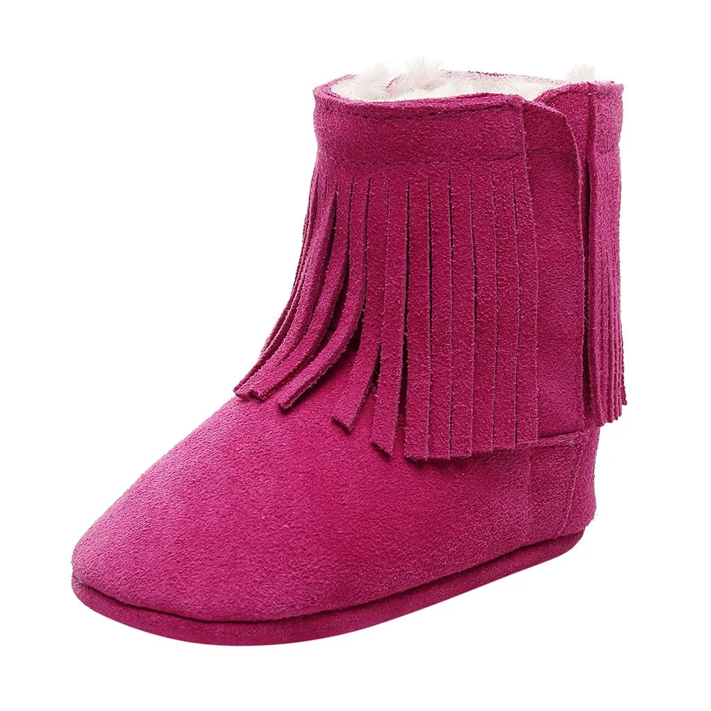 Hot Pink Зимняя одежда для детей ясельного возраста, для новорожденных; Зимние сапожки для мальчиков и девочек Однотонные сапоги с бахромой; теплые короткие теплые боты детская зимняя обувь Botas Bebe Nina Ботинки - Цвет: Hot Pink
