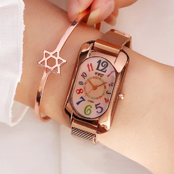 

Hot Sale Ladies Watches Fashion Rectangle Watches Women Rose Rose Magnetic Strap Mesh Quartz Wristwatches Relogio Feminino 2020