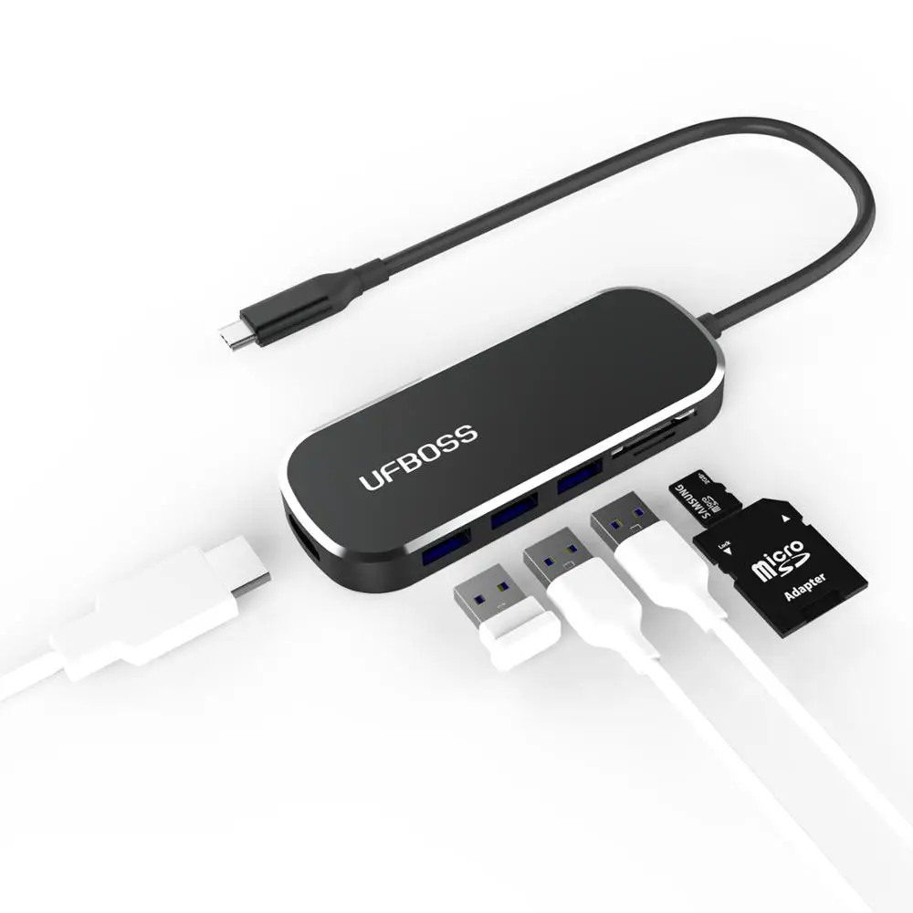 Многопортовый адаптер USB C на 3 0 Hu с зарядкой HDMI PD для Mac OS Windows алюминиевый