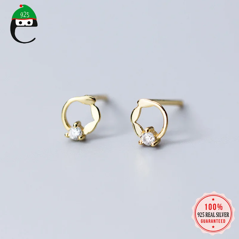 ElfoPlataSi 925 пробы серебряные ювелирные изделия крошечные 5 мм X 7 мм полые листья CZ серьги гвоздики для женщин девочек друг малыш леди подарок XY866