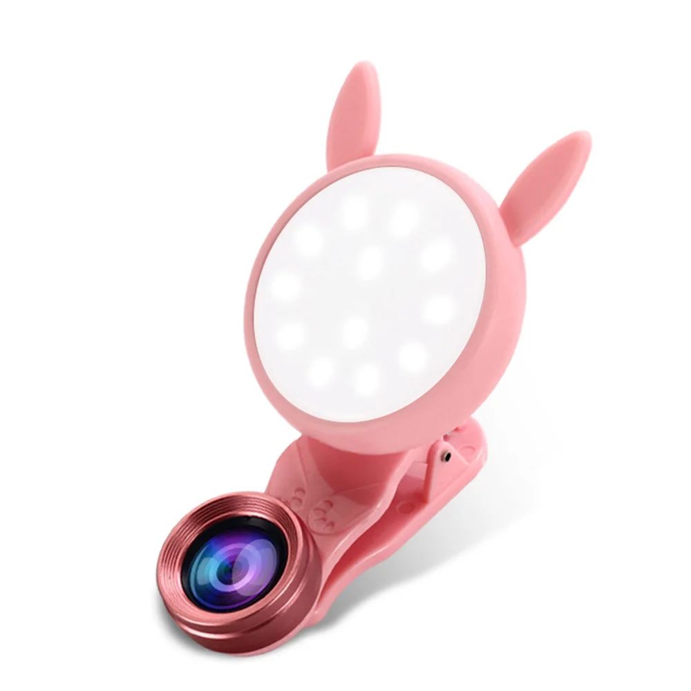pink-rabbit FDBRO модный светодиодный светильник для селфи, объектив для мобильного телефона, заполняющий светильник, объектив для камеры телефона, комплект для IPhone, samsung телефонов - Цвет: pink-rabbit