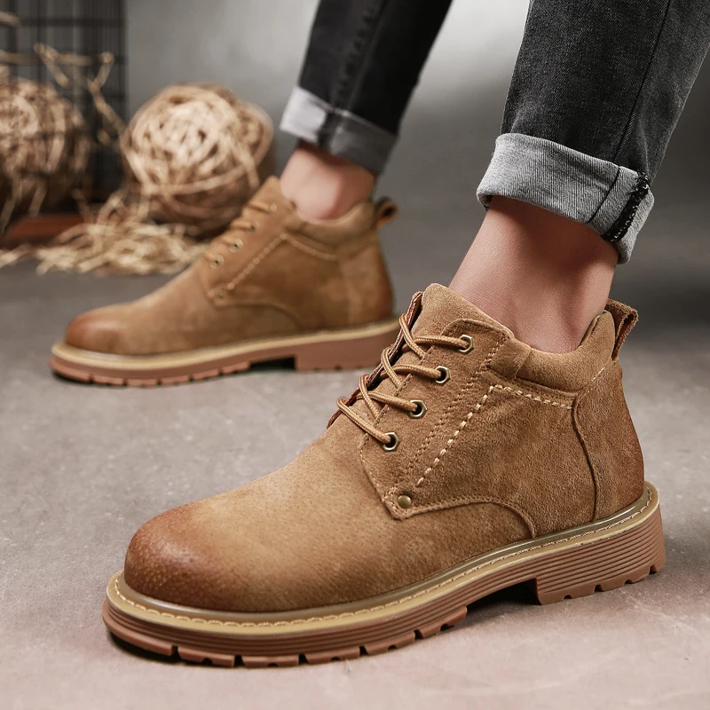 

Goodrsson Men martin Boots new fashion male high top ankle booties suede leather spring autumn lace up work casual shoes male