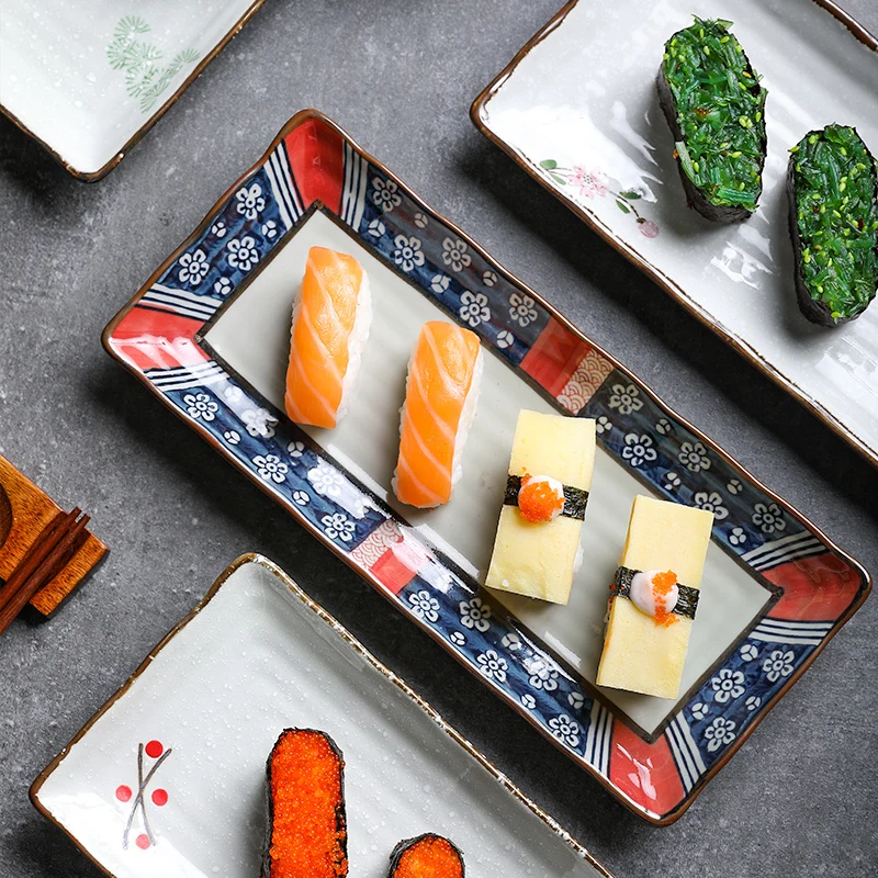 Japonês-estilo retangular placa de sushi placa plana