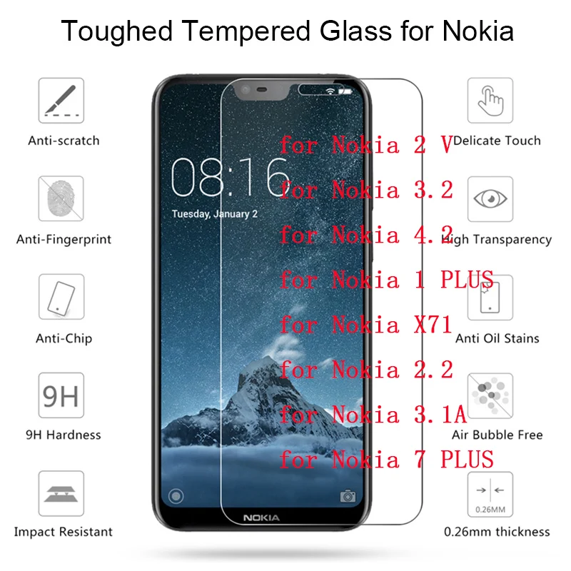 

Transparent Tempered Glass for Nokia 7 PLUS 3.1A 2.2 Film Toughed Clear Protective Screen Protector for Nokia X71 1 4.2 3.2 2 V