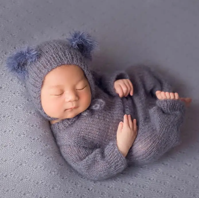 as photo Рождественский костюм; комбинезон для новорожденных; вязаная детская шапка для сна; шапка Санты с длинными рукавами; полный комплект; реквизит для фотосессии - Цвет: as photo