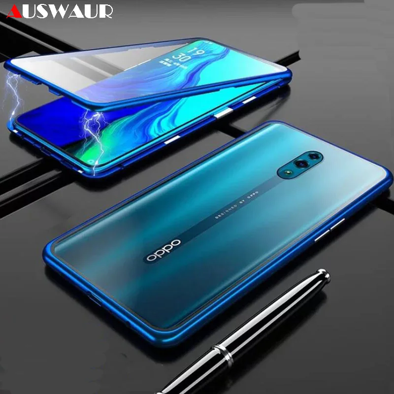 Двойной закаленное стекло Магнитный чехол для телефона OPPO Reno 2Z 2F 10X Zoom R11 R11S R15 X R17 Plus Realme X2 3X5 XT Lite Pro Q