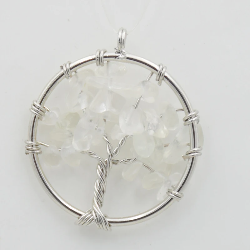 white crystal Древо жизни ожерелье кулон серебряный цвет натуральный драгоценный камень обсидиановый Кристалл бусины 7 Чакра проволока обернутая Женская бижутерия - Окраска металла: white crystal