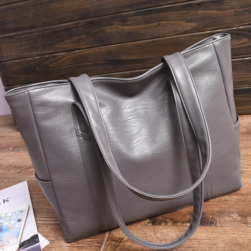 Women Shoulder Bag  Handbags Large Capacity Soft Leather Tote Bags Retro Designer 2024 Female Pu Commute Fashion Messenger Bags - 3