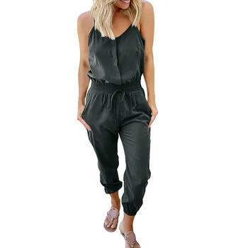 

Женские Комбинезоны Jumpsuits Women O-Neck Sleeveless Overall Off Shoulder Bandage Casual Jumpsuits Solid Jumpsuits