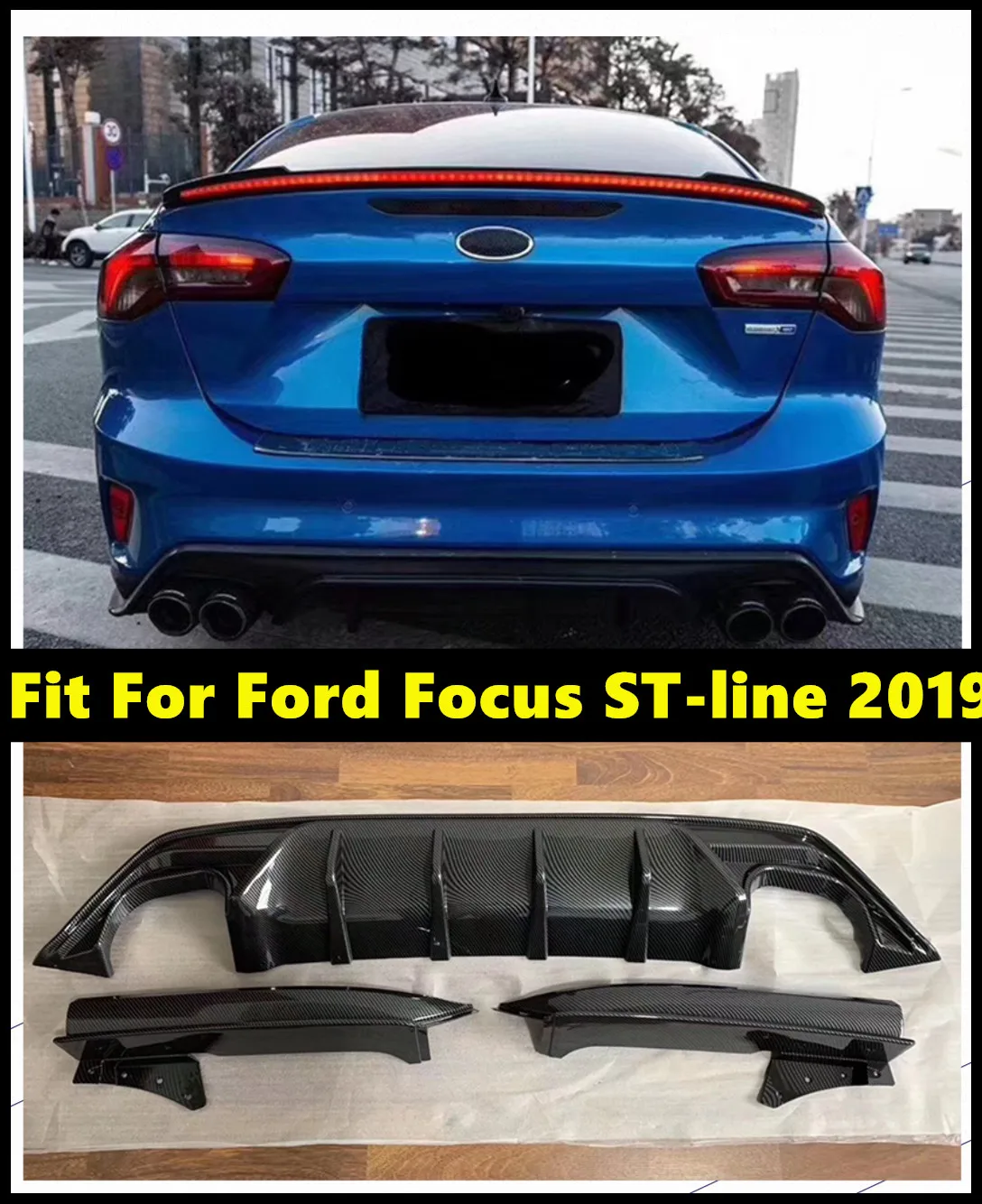 

ABS Bright Black Rear Bumper Lip Diffuser spoiler For Ford Focus ST-line Hatchback 4-Door 2019