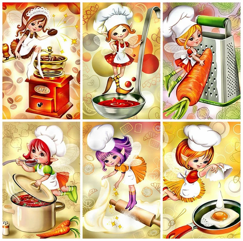 

tapb "Cartoon Cook" DIY Oil Painting By Numbers Handpainted On Canvas Paints By Numbers Art Home Children Festival Decor Gifts