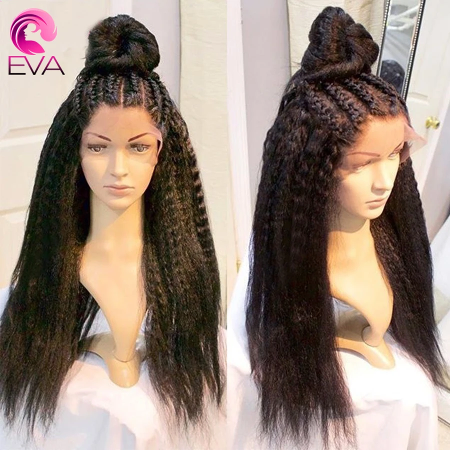 Эва(этиленвинилацетат) кудрявые прямые 13x6 Синтетические волосы на кружеве человеческих волос парики для волос с волосами младенца 150% плотность бразильский Волосы remy для черный Для женщин