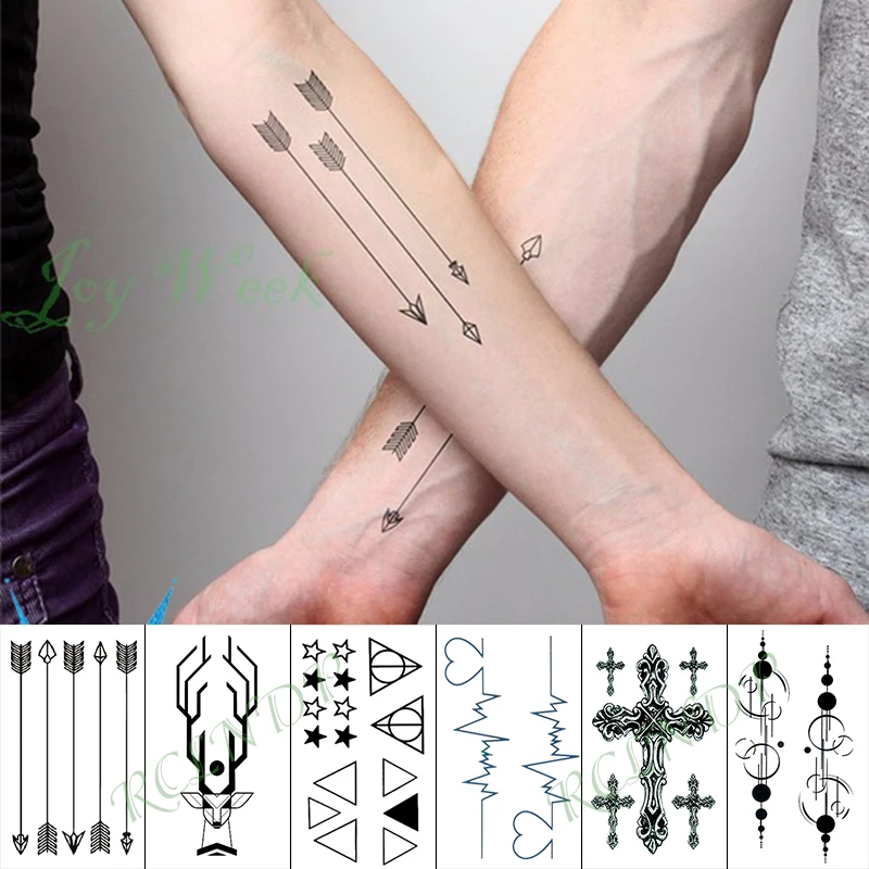 

Waterproof Temporary Tattoo Sticker Arrow Cross star antlers Fake Tatto Finger Hand Arm Foot Flash Tatoo for Kid Girl Men Women